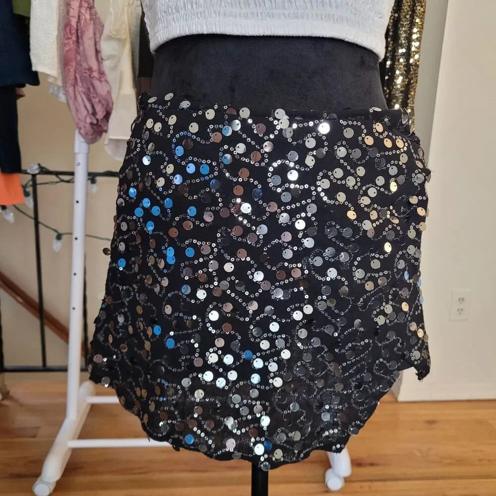 Emerson Lang Black and Silver Sequin Skort Skirt Size Small NWT Women's Party